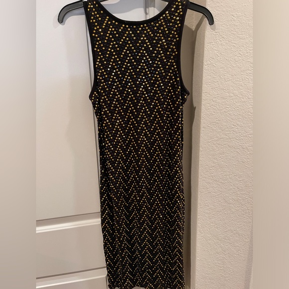 Michael Kors Black Jersey Knit Metallic Studded Sleeveless Midi Dress XS - Picture 2 of 8
